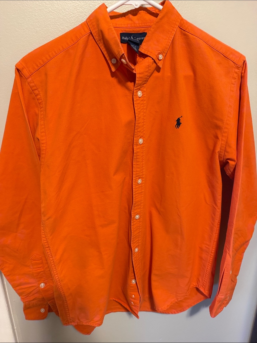 Ralph Lauren Orange Button Down Shirt Pony Logo Long Sleeve Men’s Large